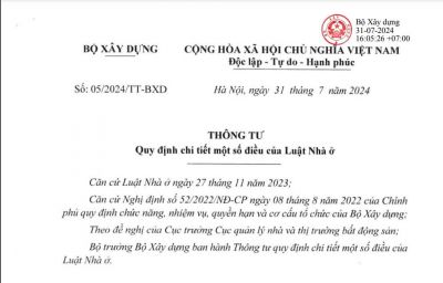 Th&ocirc;ng tư 05/2024/TT-BXD ban h&agrave;nh ng&agrave;y 31/07/2024 sẽ ch&iacute;nh thức c&oacute; hiệu lực ng&agrave;y h&ocirc;m nay, 01/08/2024 (c&oacute; hiệu lực sau ng&agrave;y k&yacute; ban h&agrave;nh 01 ng&agrave;y)